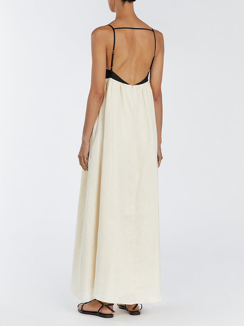 Black and White Loose Suspender Patchwork Maxi Dress
