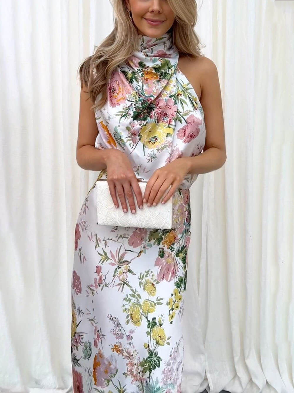 Halter Neck Elastic Waist Maxi Dress