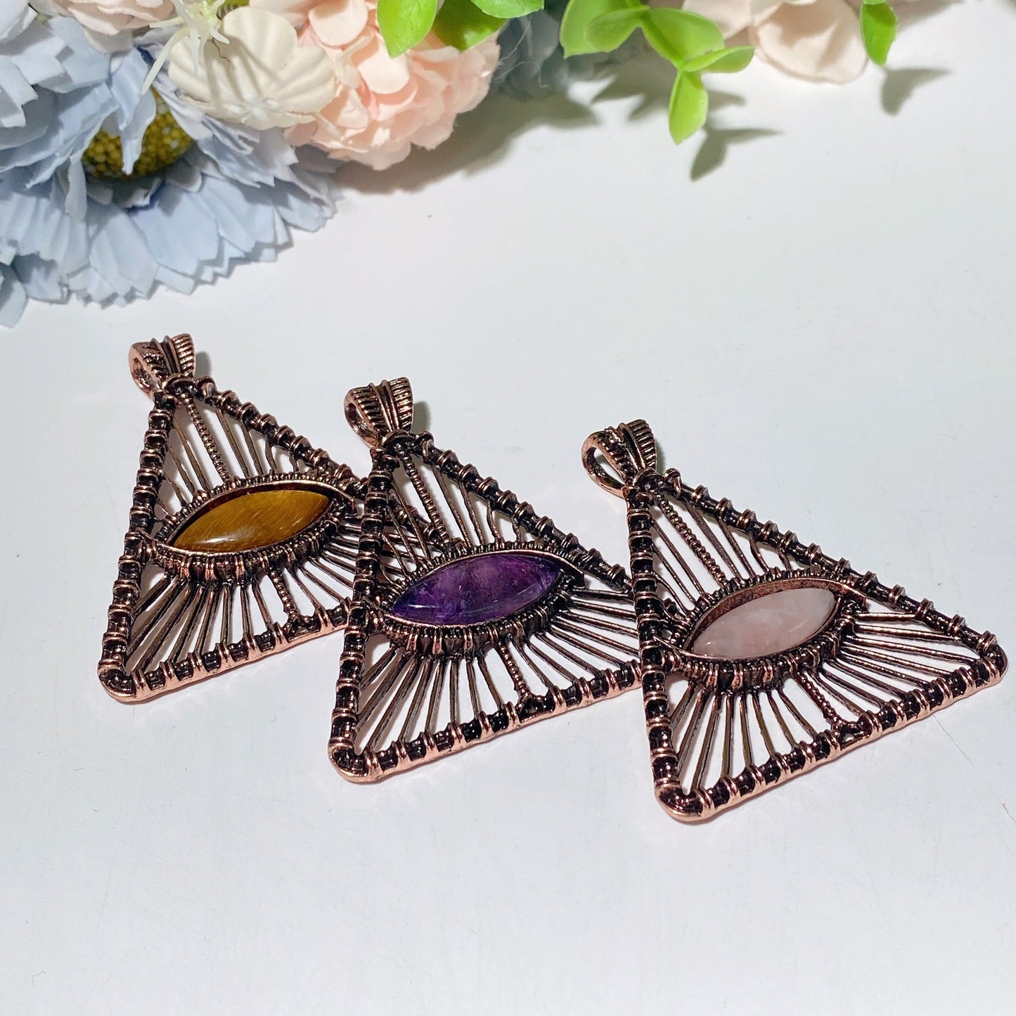 1.6" Rose Quartz Tiger Eye Amethyst Crystal Healing Pendant