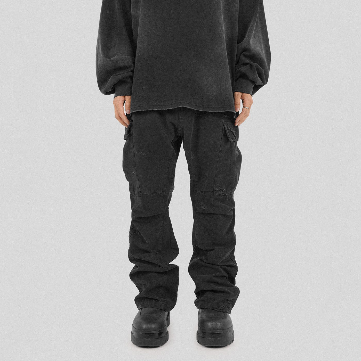 Black Distressed Cargo Pants