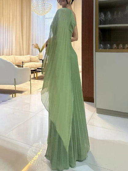 Flowing Pleated Off-the-shoulder Maxi Dress