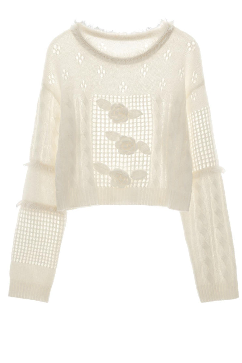 Rose Lace Cable Knit Sweater