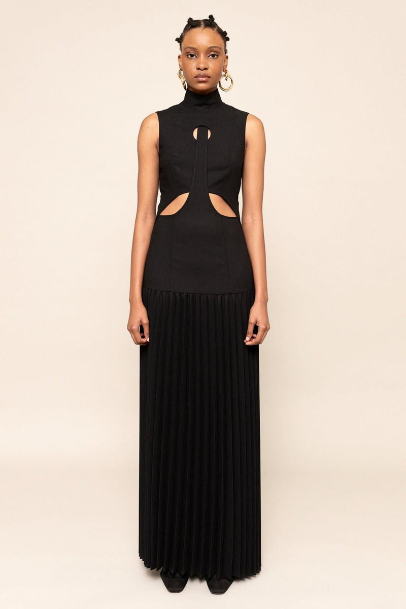 Pleated Cutout Maxi Dress
