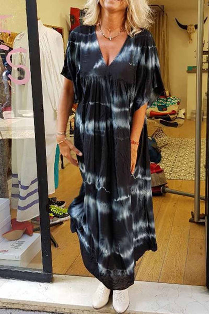 Printed Tie-dye V-neck Maxi Dress