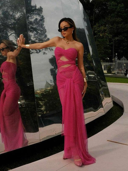 See Through Tied Tube Cutout Drapped Maxi Dress