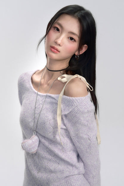 Lavender Diamond Pattern Knit Blouse