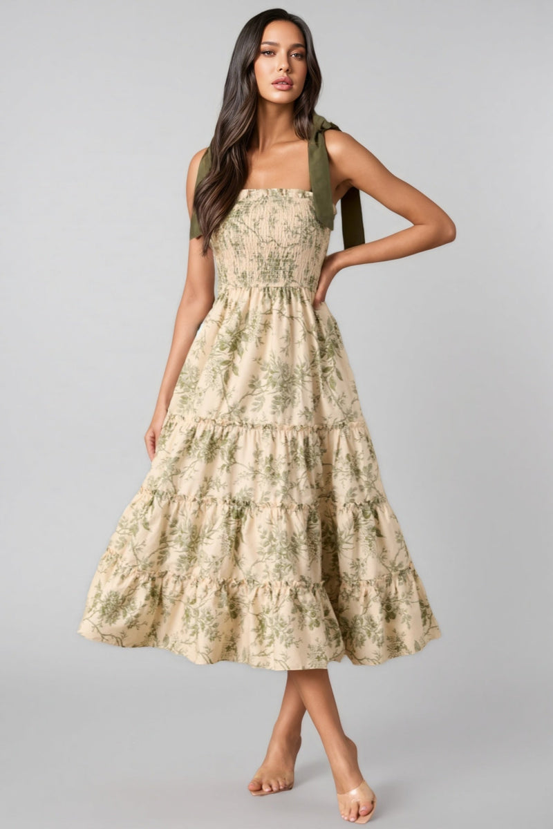 Manua Ivory Green Midi Dress