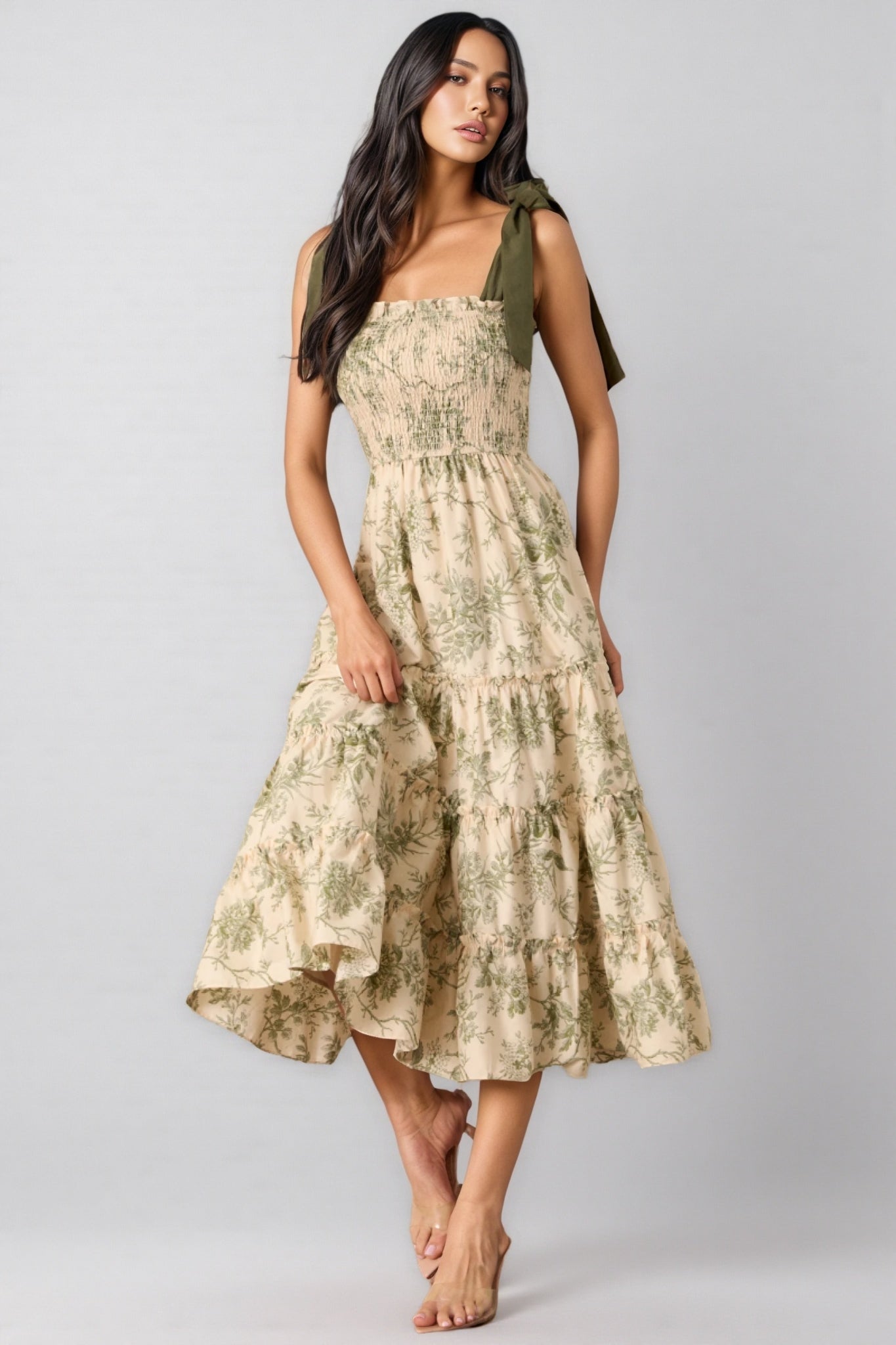 Manua Ivory Green Midi Dress