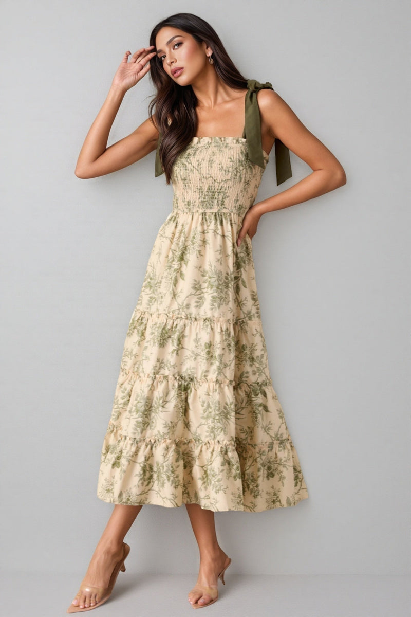 Manua Ivory Green Midi Dress