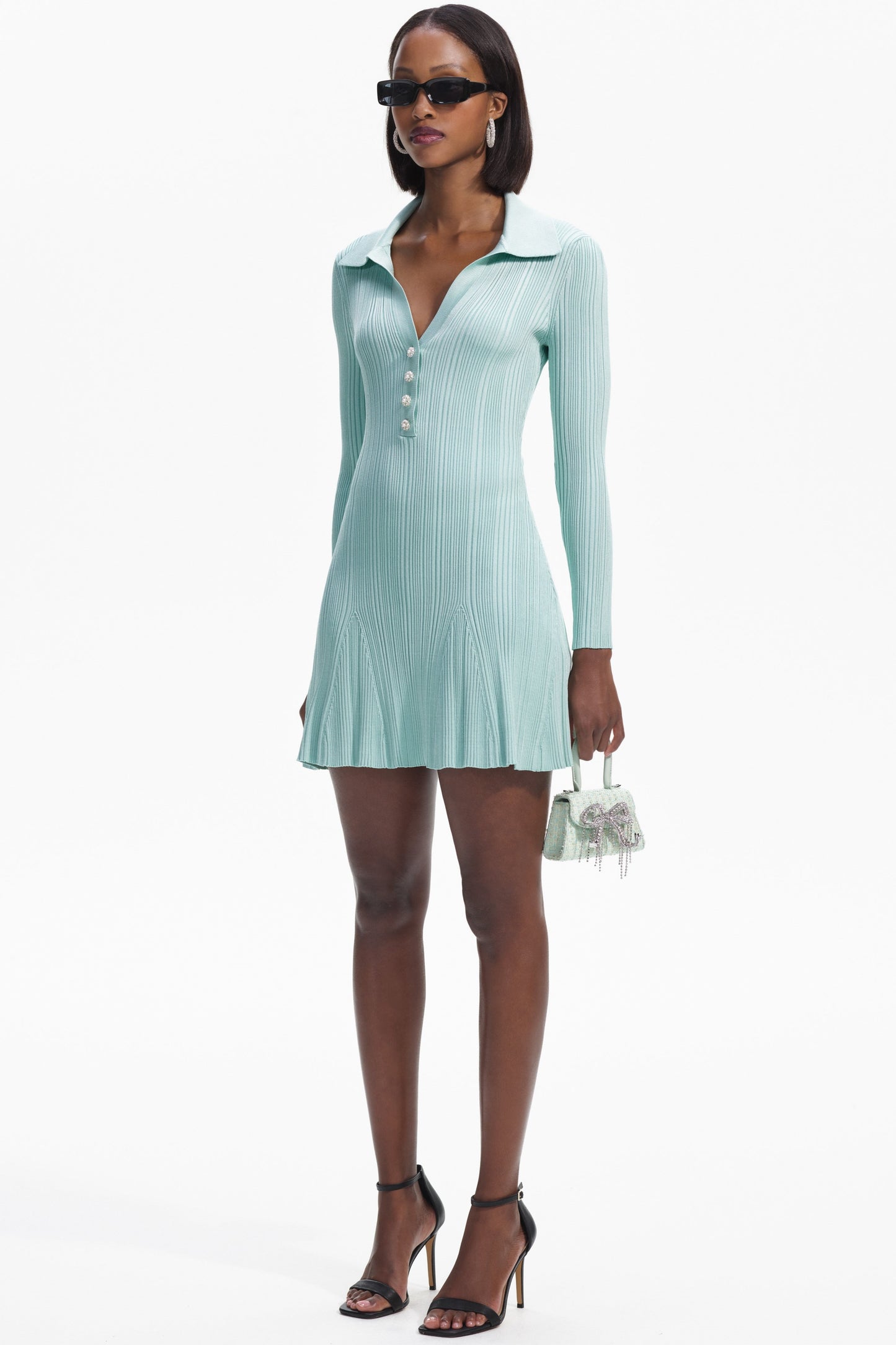 Knit Long Sleeve Rhinestone Bottom Mini Dress