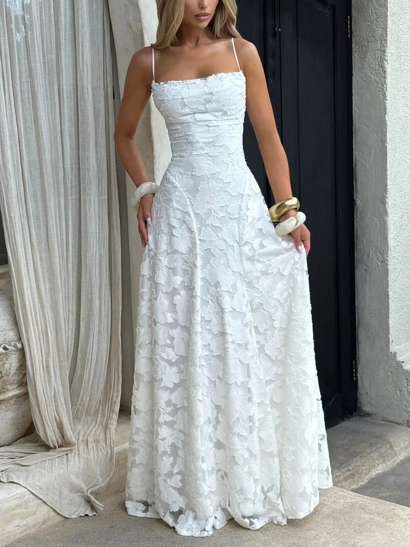 Thea - Textured Elegance Jacquard Maxi Dress