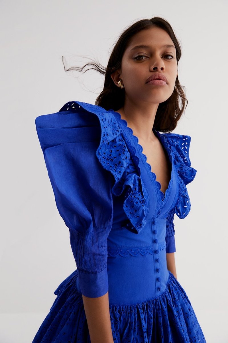 Lace V-neck Frill Mini Dress