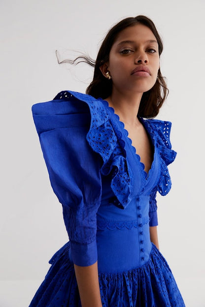 Lace V-neck Frill Mini Dress