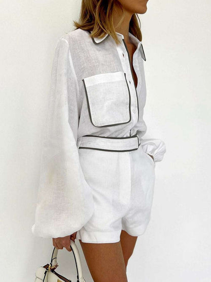 Black White Contrast Shirt Shorts Set