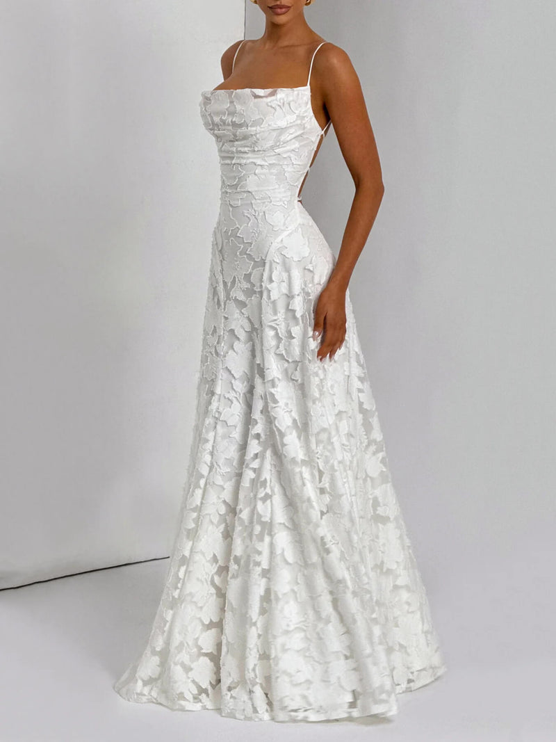 Thea - Textured Elegance Jacquard Maxi Dress