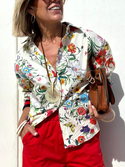 Oversized Unique Print Button Down Blouse