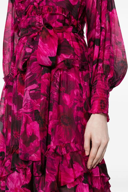Ruffle Lantern Sleeve Midi Dress