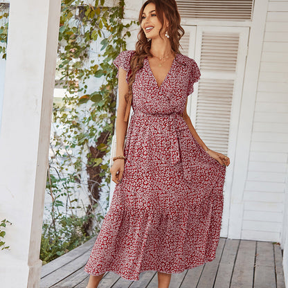 Deep V Polka Dot Long Dress