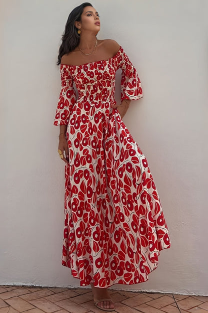 Elerie Print Smocked Off Shoulder Maxi Dress