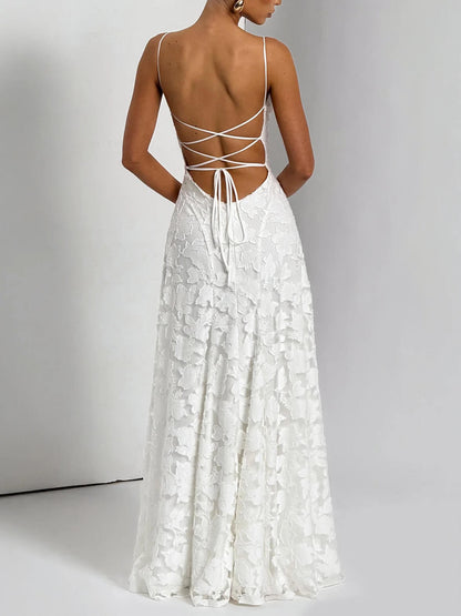 Thea - Textured Elegance Jacquard Maxi Dress