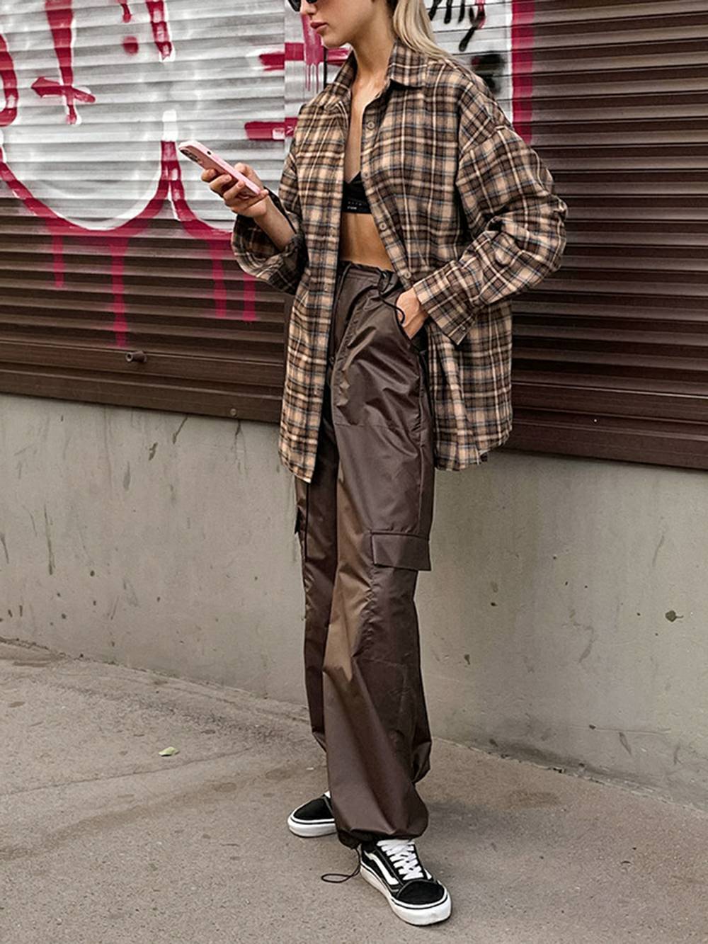 Plaid Shirts Loose Gingham Female Blouse Autumn