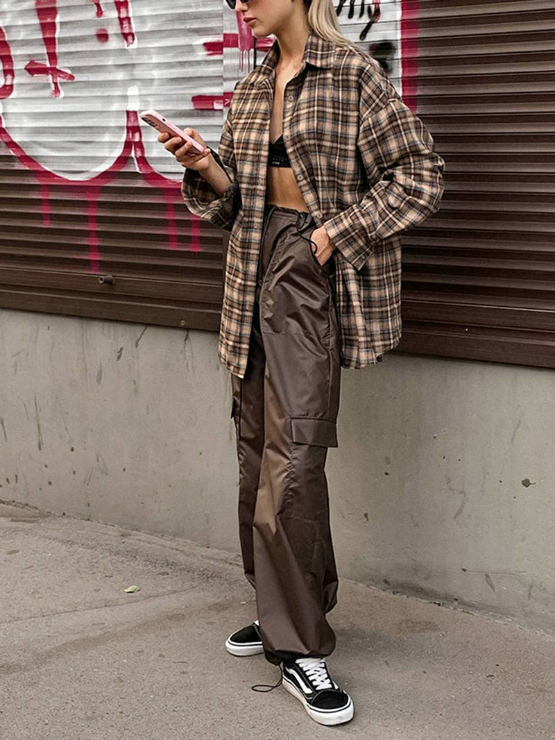 Plaid Shirts Loose Gingham Female Blouse Autumn
