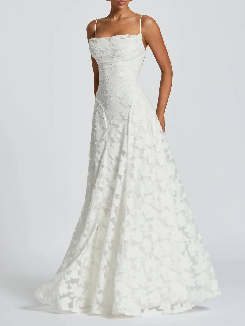 Thea - Textured Elegance Jacquard Maxi Dress