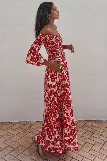 Elerie Print Smocked Off Shoulder Maxi Dress