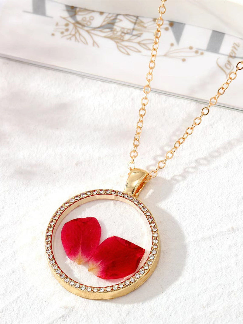 Resin Pressed Flower Necklaces - Rhinestone Birth Month