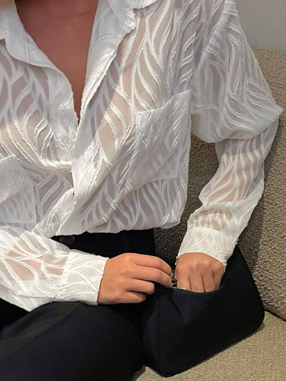 White Blouses Thin Lapel Long Sleeve Shirts