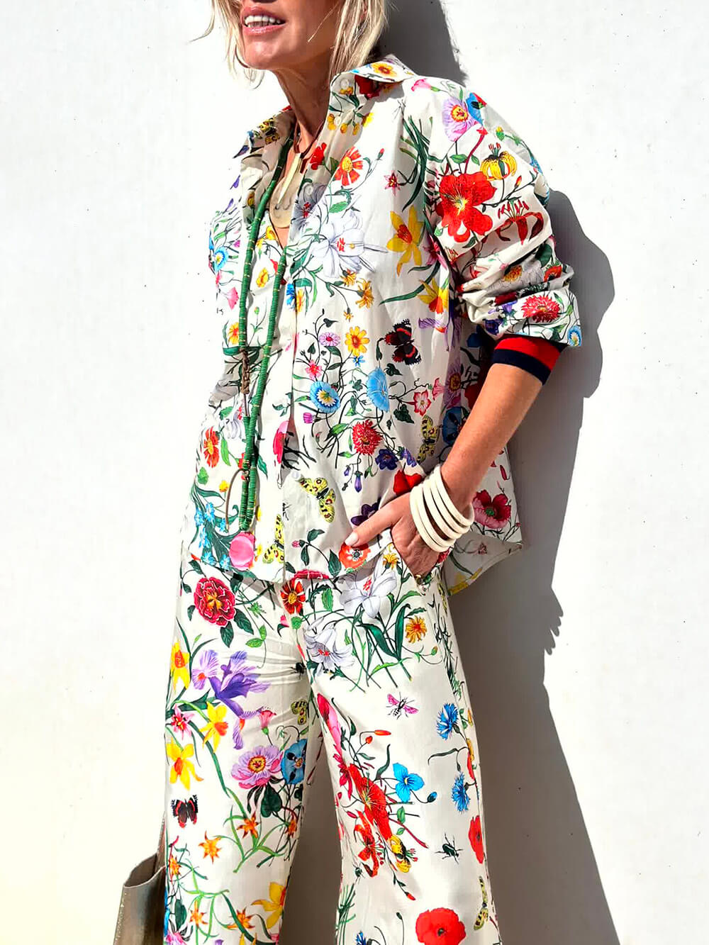 Oversized Unique Print Button Down Blouse
