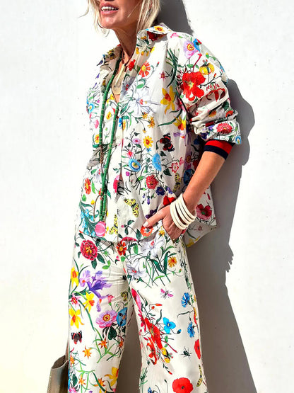 Oversized Unique Print Button Down Blouse