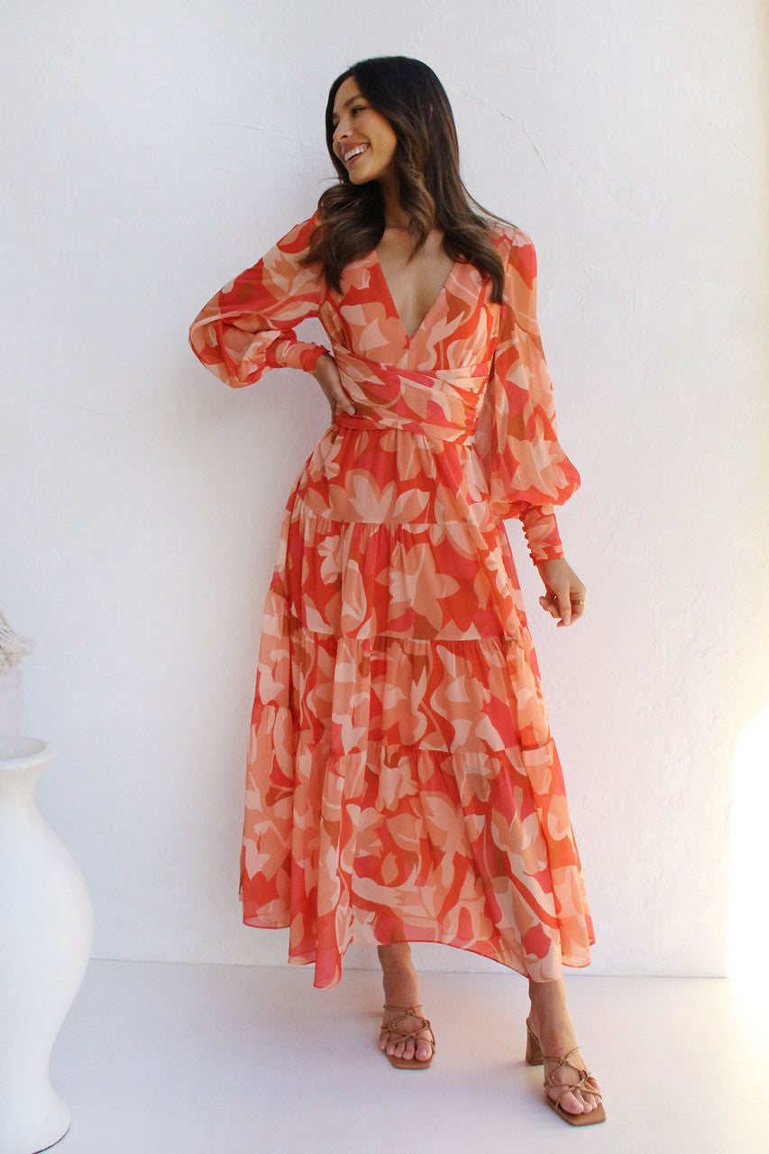 Painted Inspiration Balloon Sleeves Maxi Dress