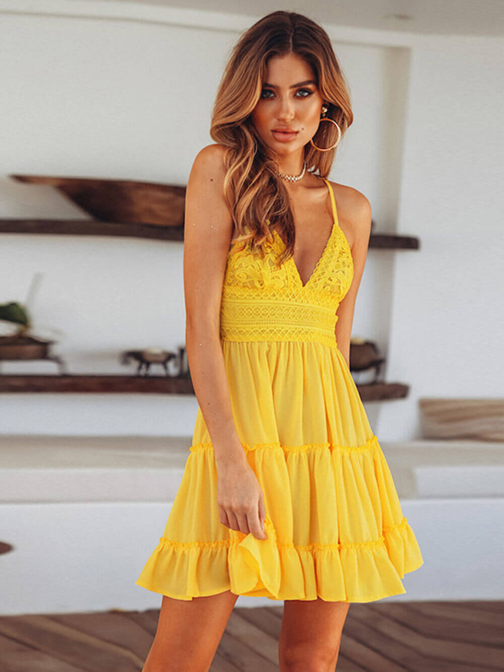 European and American Lace Strap Mini Dress