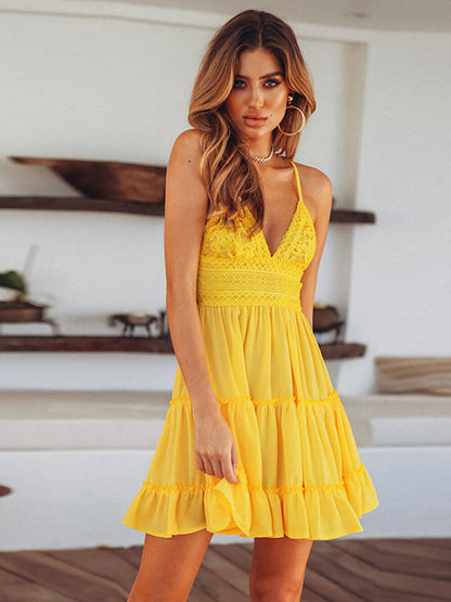European and American Lace Strap Mini Dress