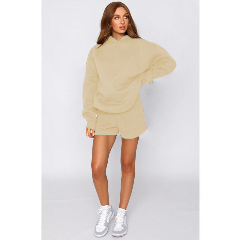 Autumn Winter Color Hooded Pullover Long Sleeve Sweaters Clothing Shorts Suit