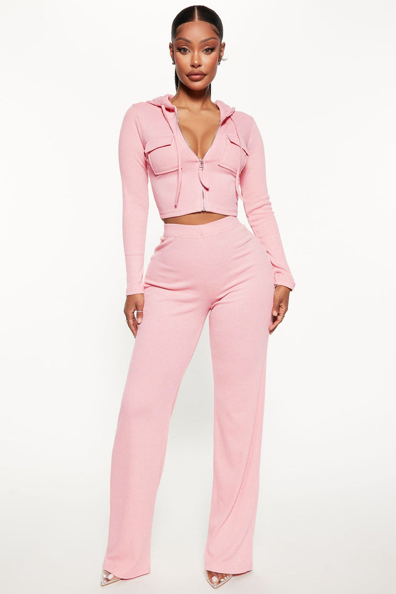 Knitted Hooded Cardigan Loose Trousers Sports Two Piece Set