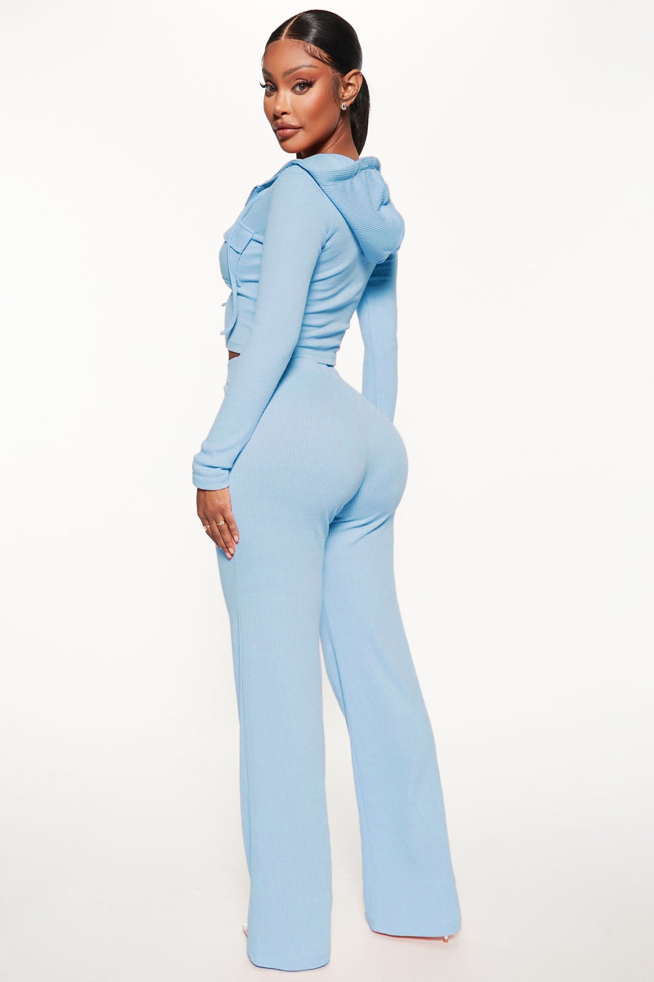 Knitted Hooded Cardigan Loose Trousers Sports Two Piece Set