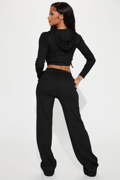 Knitted Hooded Cardigan Loose Trousers Sports Two Piece Set