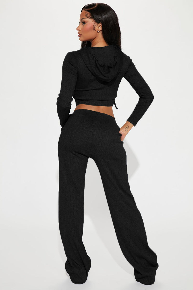 Knitted Hooded Cardigan Loose Trousers Sports Two Piece Set
