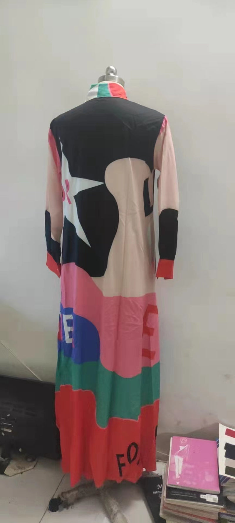 New Long Sleeve Printed Shirt Long Dress Positioning Flower