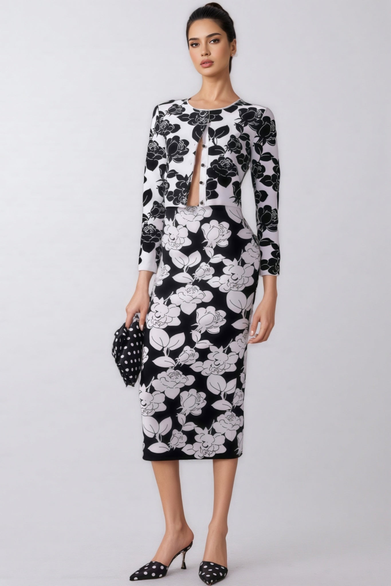 Elian Black and White Midi Dress Set