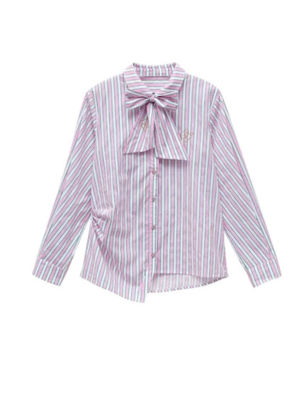 Striped Bow-tie Blouse Shirt