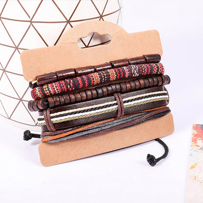 Buddha Stones Wrap Hemp Cords Wood Beads Leather Bracelet