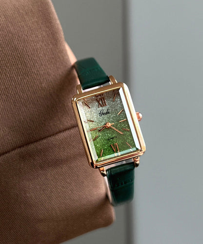 Brown Leather Zircon Square Watches