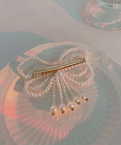 Modern White Crystal Pearl Bow Hairpin