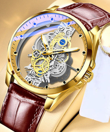 Black Leather Hollow Out Fully Automatic Machinery Watches