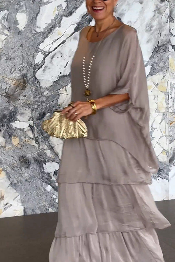Color Crew Neck Loose Tiered Maxi Dress