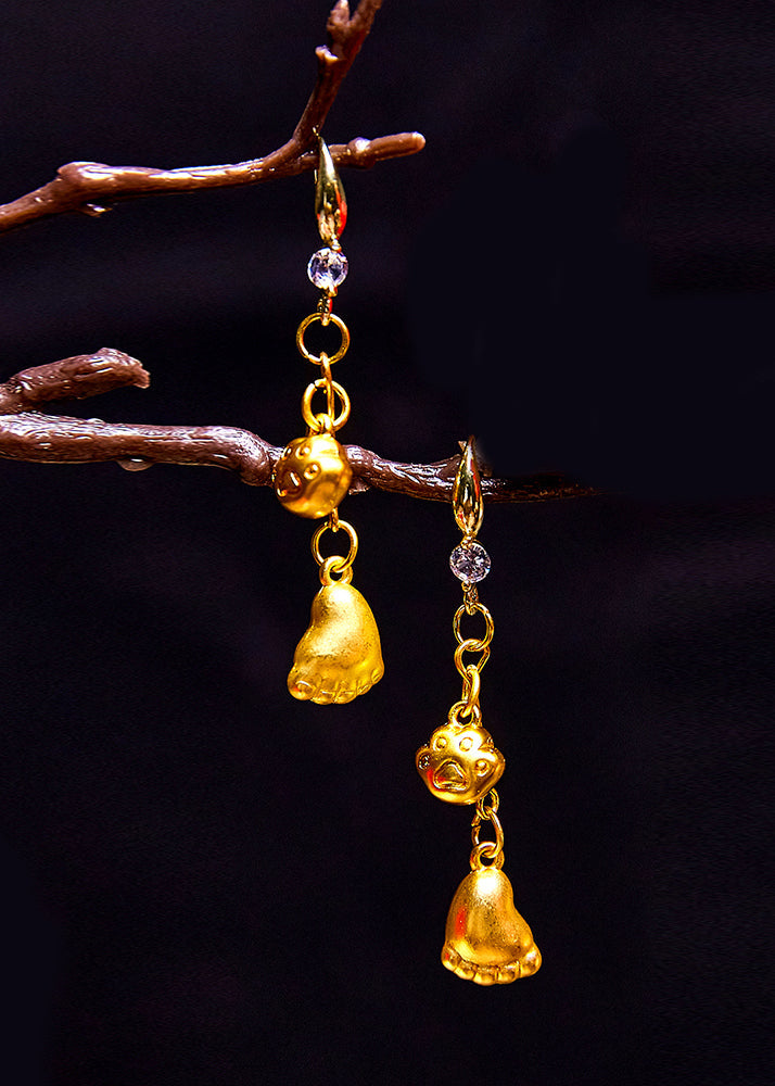 Simple Little Feet 14k Gold Drop Earrings