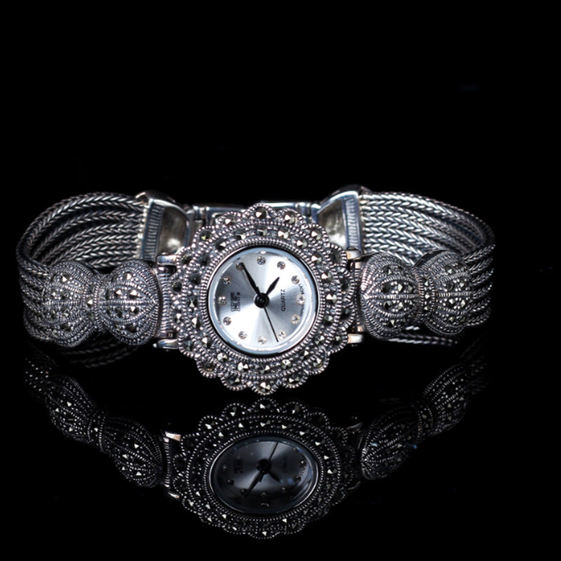 Diy Silk Sterling Silver Quartz Movement Tempered Glass Bow Wrist Watch